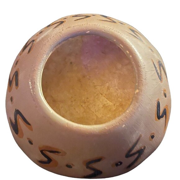 Carved Stone Soapstone Trinket Dish Round Lid Bowl Gourd Tribal Painted - Picture 7 of 9